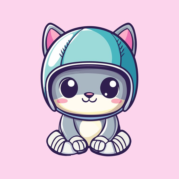 Vettore un cartoon carino con gli occhi grandi che indossa un casco