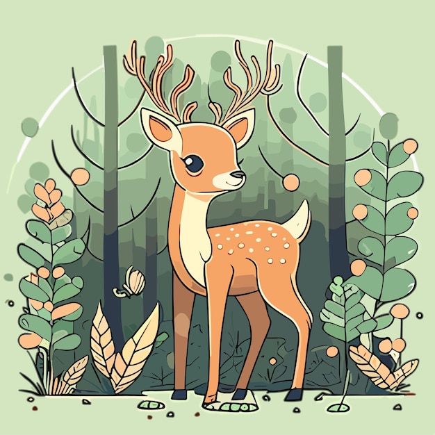Un cervo nella foresta con uno sfondo verde