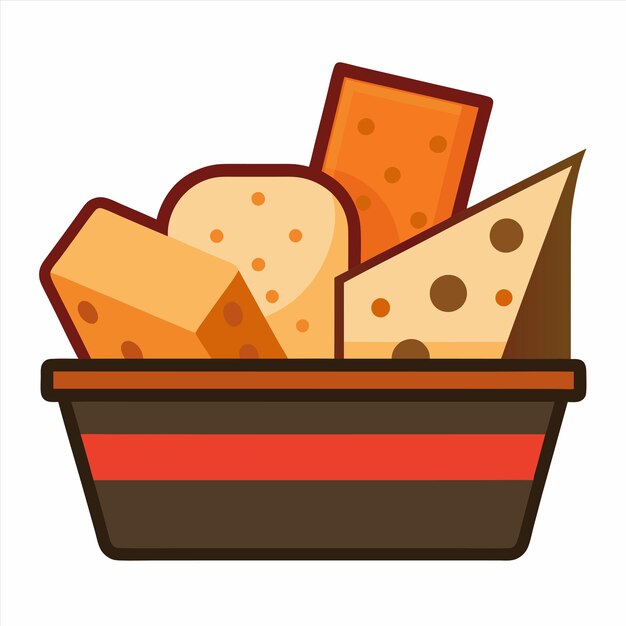 un cesto di formaggio e formaggio con una scatola rossa e nera che dice formaggio