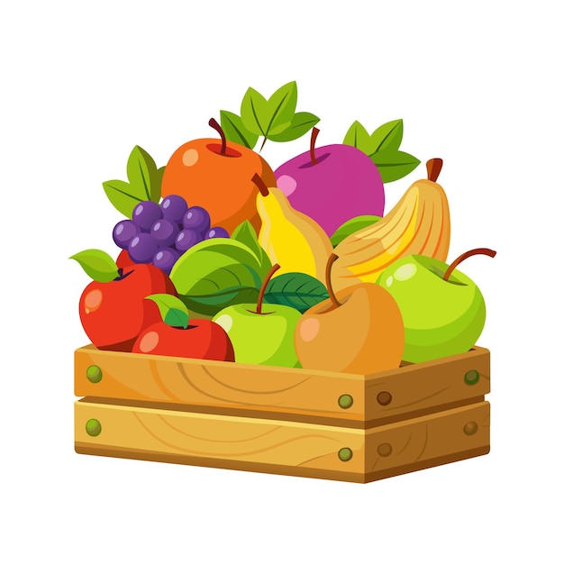un cesto di frutta, compresa una scatola di frutta