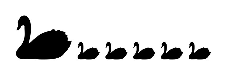 Vettore un cigno nero con uno sfondo bianco con una scrittura nera che dice cigno