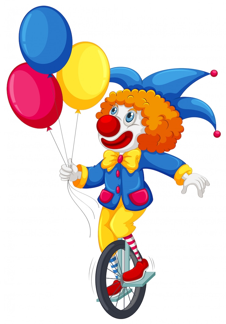Vettore un clown in sella a un monociclo