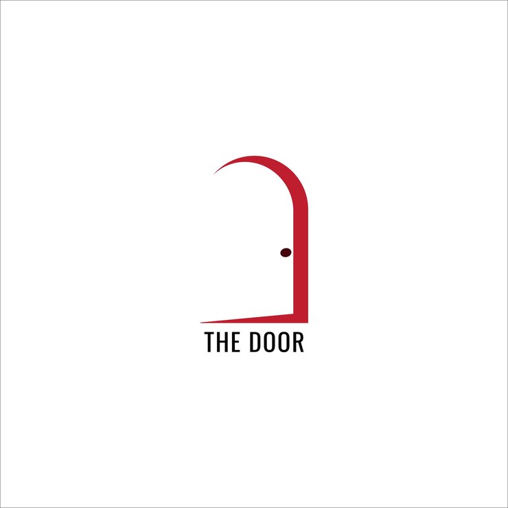 Vettore un concetto di logo della silhouette della porta aperta isolato su sfondo bianco adatto a società di servizi come alberghi e simili