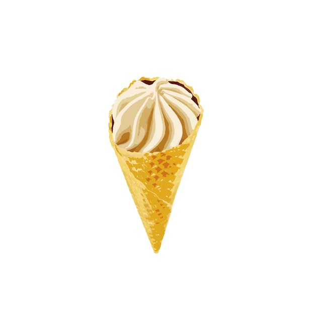 un cono di gelato alla vaniglia con uno sfondo bianco