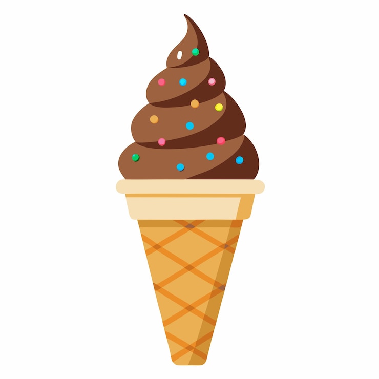Vettore un cono di gelato con il gelato al cioccolato