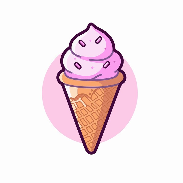 Vettore un cono gelato rosa con glassa rosa sopra.