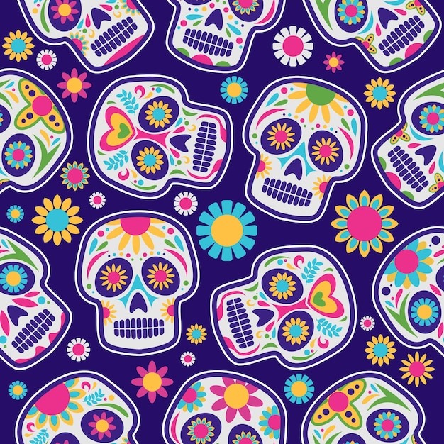 un cranio colorato e un disegno di fiori con un cranio