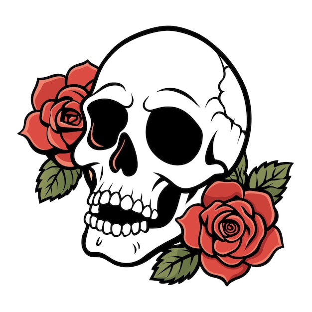 un cranio con rose rosse su di esso e un craneo con un mucchio di rose rosse sopra di esso