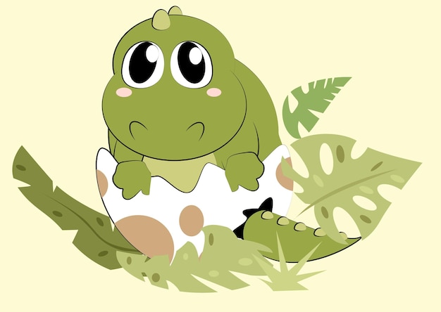 Un cucciolo di dinosauro è nato da un uovo nel suo nido