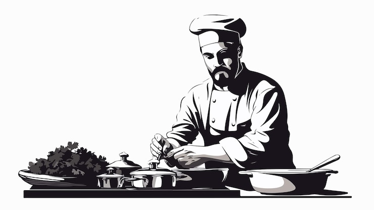 Vettore un cuoco sta cucinando in una cucina con una ciotola di cibo