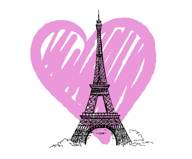 Un cuore rosa con al centro la Torre Eiffel