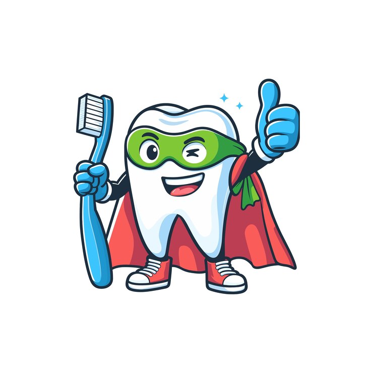 Vettore un dente di supereroe con uno spazzolino da denti e un'illustrazione vettoriale di un occhio sfacciato