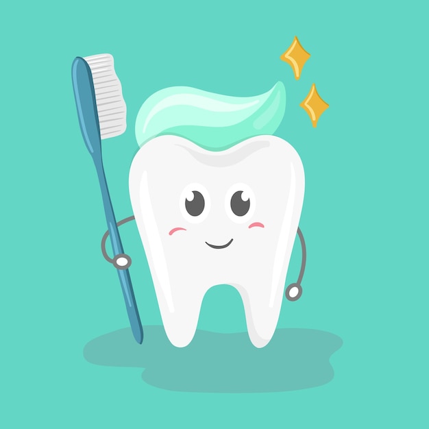 Un dente tiene uno spazzolino da denti e denti puliti