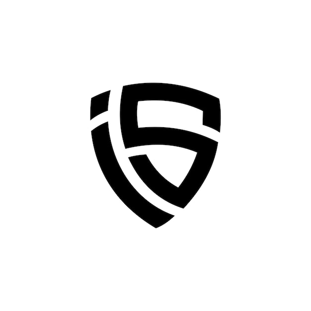 Un design del logo dello scudo della lettera con una lettera s in bianco e nero