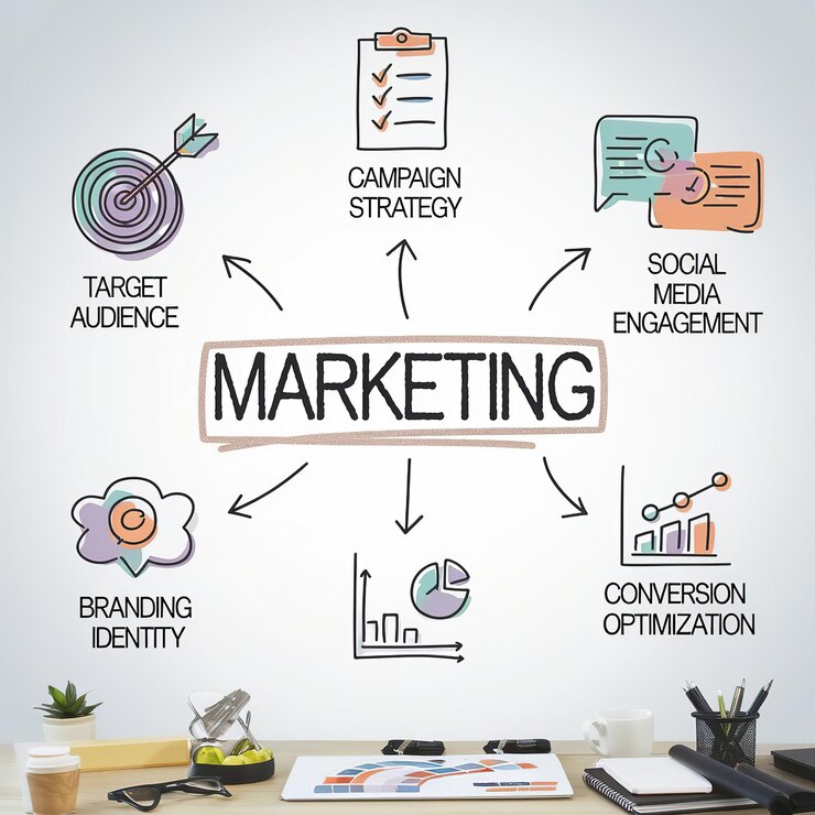 Vettore un diagramma del marketing per il marketing