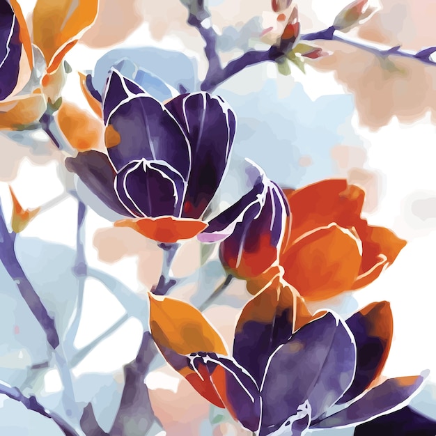 Un dipinto di fiori di magnolia con la parola magnolia sul fondo.
