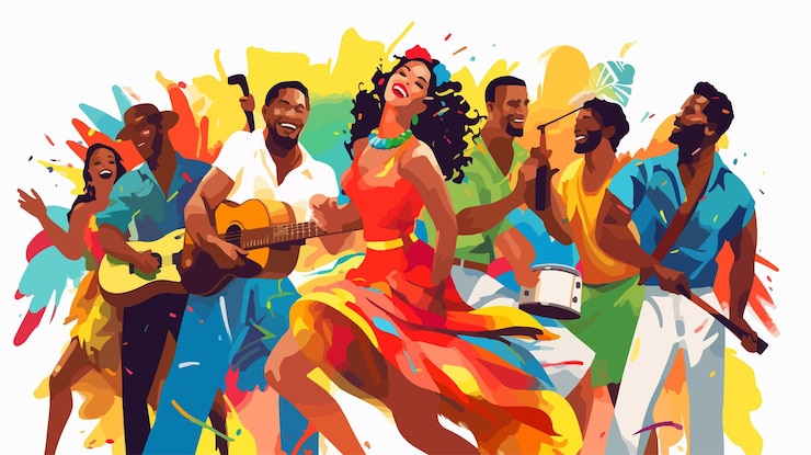 Vettore un dipinto di una band che suona uno strumento musicale