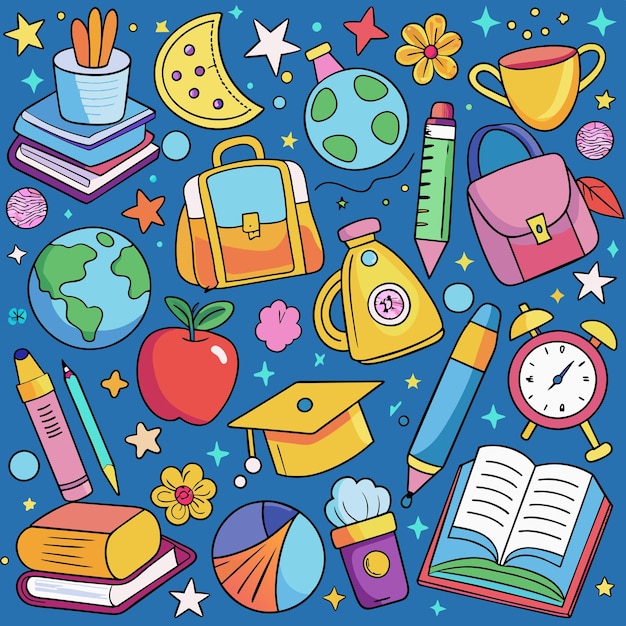 un disegno a fumetti di una collezione di cose tra cui il thermos e la parola mondo