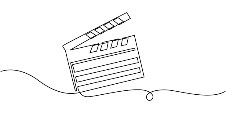 Vettore un disegno a linea continua della tavola di clapper scena di un film d'azione e concetto di produzione video retro