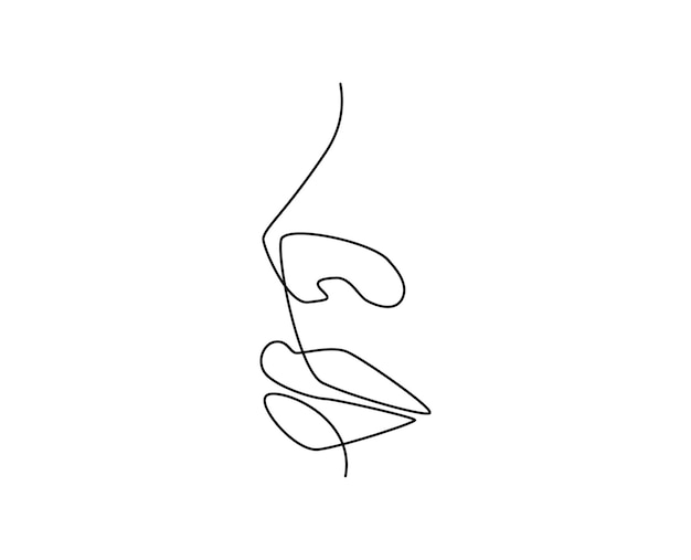 Un disegno a linea continua di bocca e labbra Ritratto volto moderno di trucco e rossetto in semplice stile lineare Icona mascotte per poster carte modello banner web Doodle illustrazione vettoriale