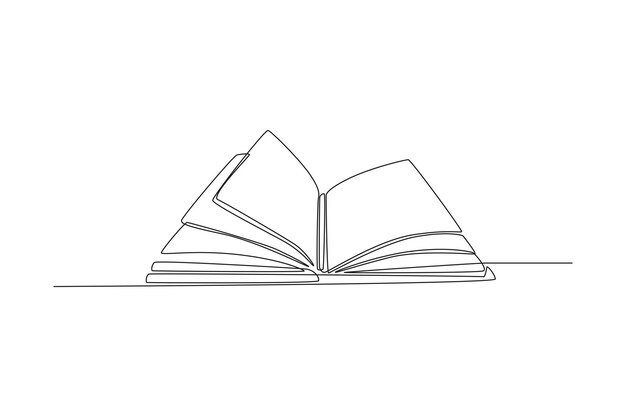 Un disegno a linea continua di un libro aperto con pagine svolazzanti Concetto di ritorno a scuola Illustrazione grafica vettoriale di disegno a linea singola