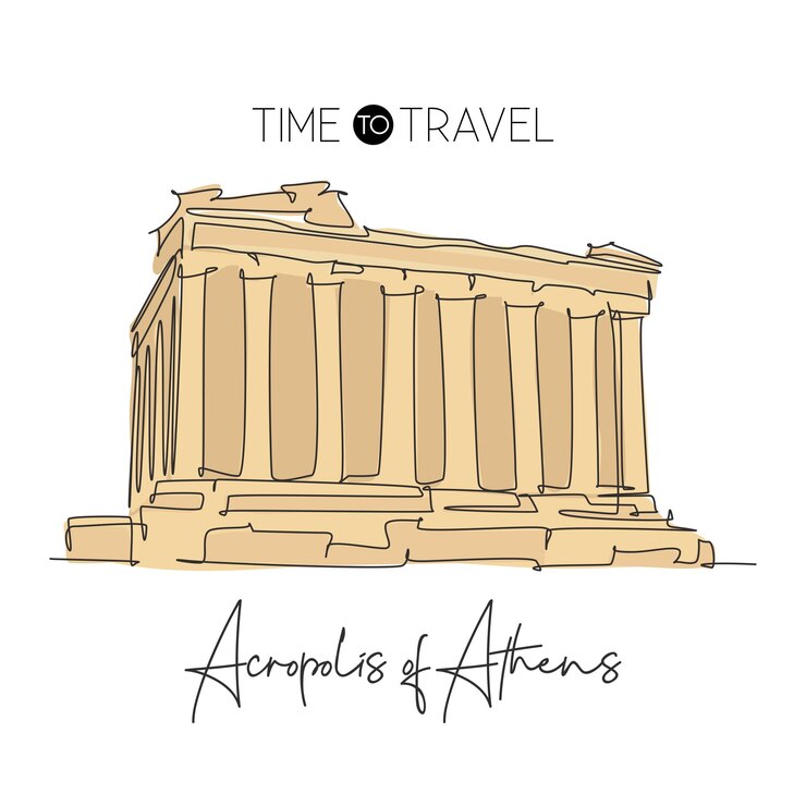 Vettore un disegno a linea continua punto di riferimento dell'acropoli vettore di progettazione edificio storico della città di atene greco
