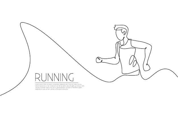 Un disegno a linea singola di un giovane corridore energico che corre rilassa il vettore Design sportivo individuale