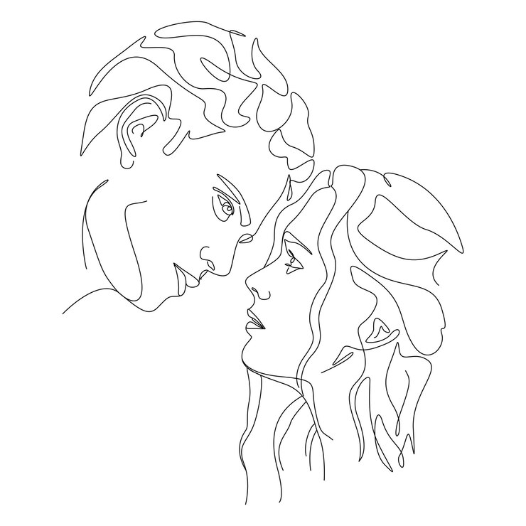 un disegno a tratteggio coppia minimalista che si bacia illustrazione del viso in stile art line