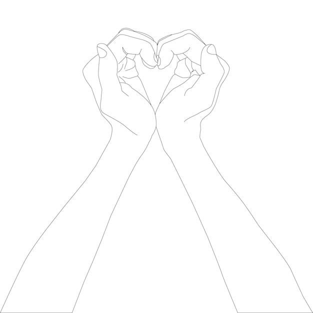 un disegno a tratteggio del cuore della mano e del contorno vettoriale su sfondo bianco