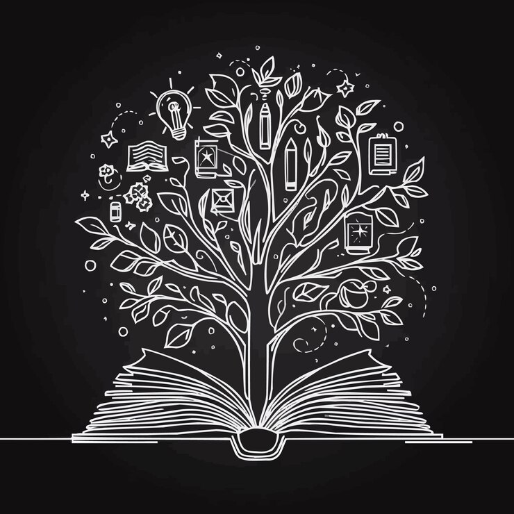 Vettore un disegno a tratteggio dell'albero della conoscenza del libro per la creatività concettuale