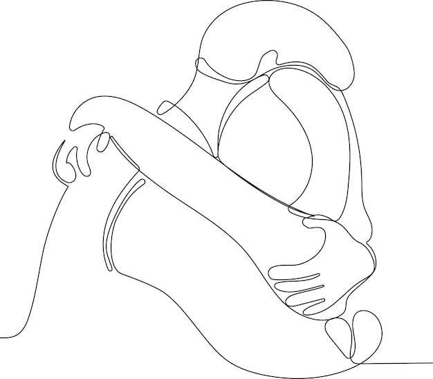 Un disegno a tratteggio dell'uomo che lo abbraccia minimalismo vettoriale. Continuo disegnato a mano singola dell'uomo