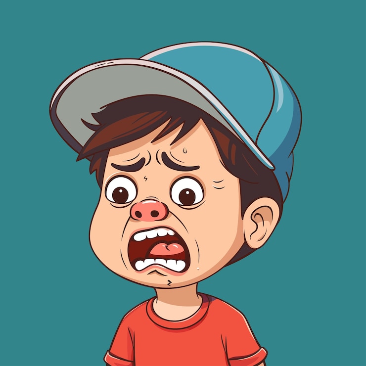 Vettore un disegno animato di un ragazzo che indossa un cappello che dice triste