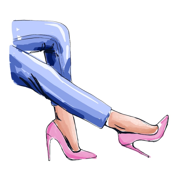 Un disegno delle gambe di una donna con scarpe rosa e tacco alto rosa.