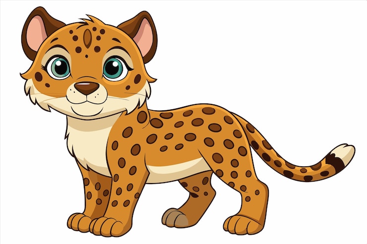 Vettore un disegno di cartone animato di un leopardo con uno sfondo bianco
