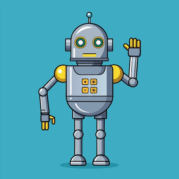un disegno di cartone animato di un robot con le parole robot su di esso