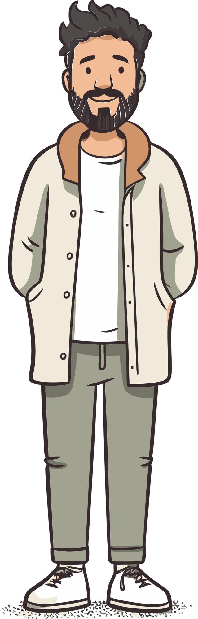 Vettore un disegno di cartone animato di un uomo in abito e una camicia con una camicia su di esso