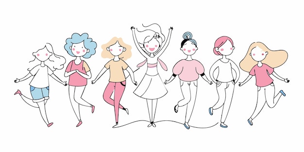 un disegno di donne e una linea di forme diverse