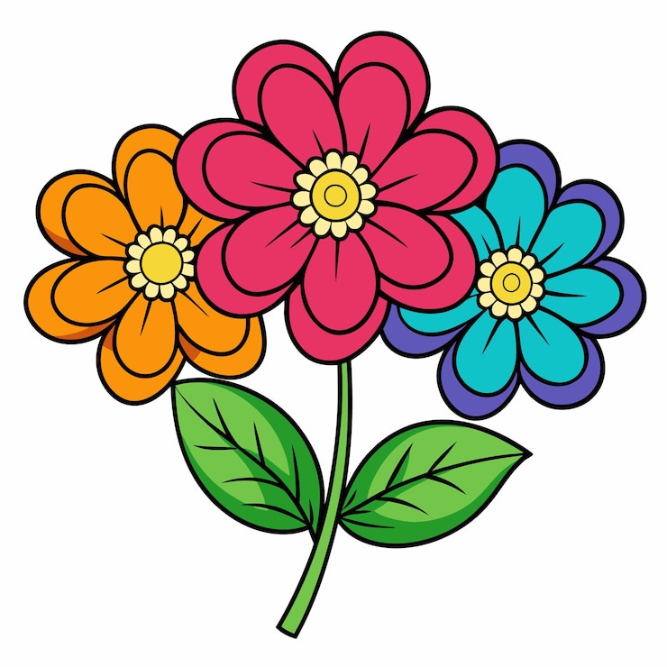 Vettore un disegno di fiori colorati con i colori dell'arcobaleno