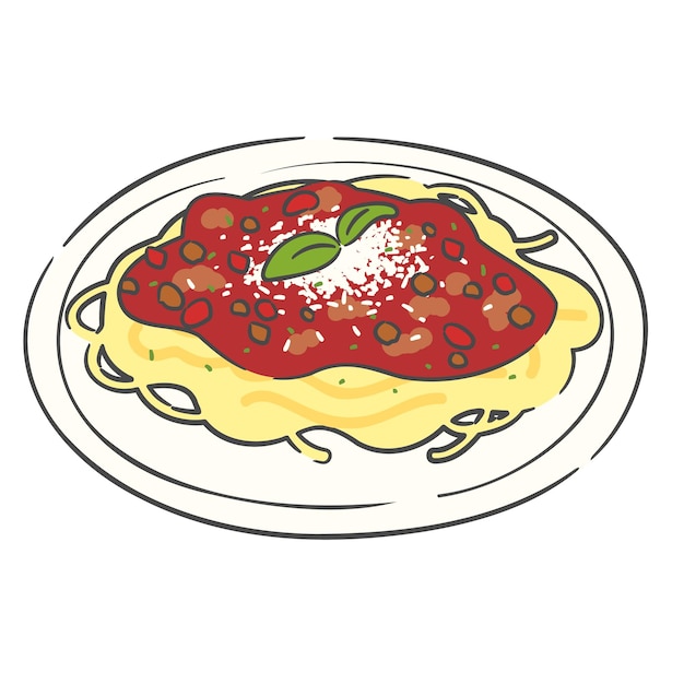 Un disegno di spaghetti alla bolognese