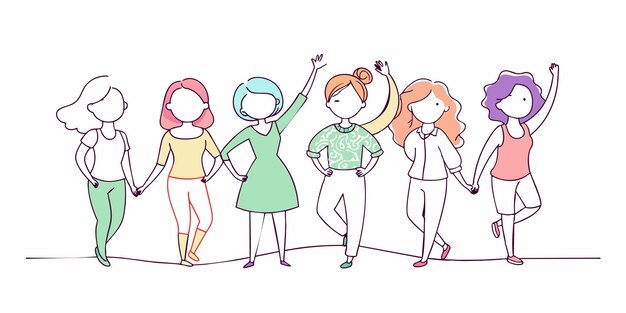 un disegno di tre donne con una che indossa una camicia verde