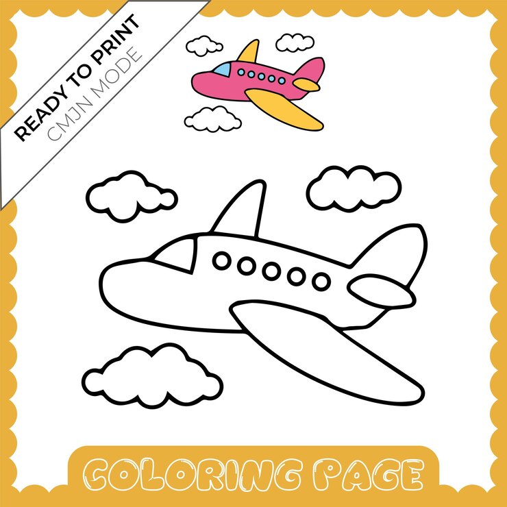 Vettore un disegno di un aereo e un aereo con la scritta "pronto per la stampa" sul fondo.
