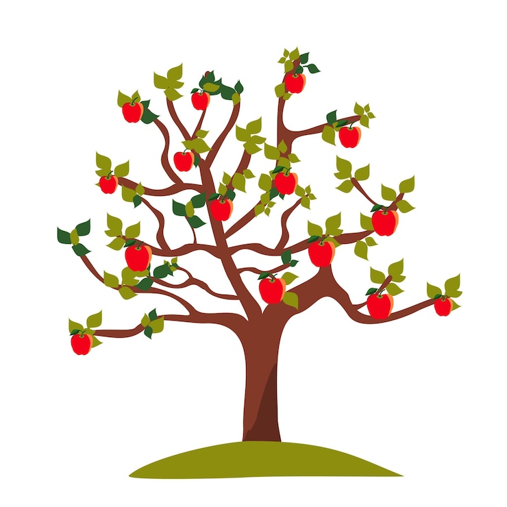 Vettore un disegno di un albero con delle mele su di esso