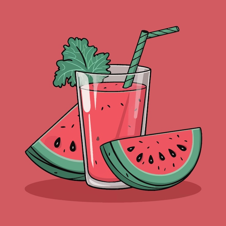un disegno di un bicchiere di cocomero e una fetta di lime