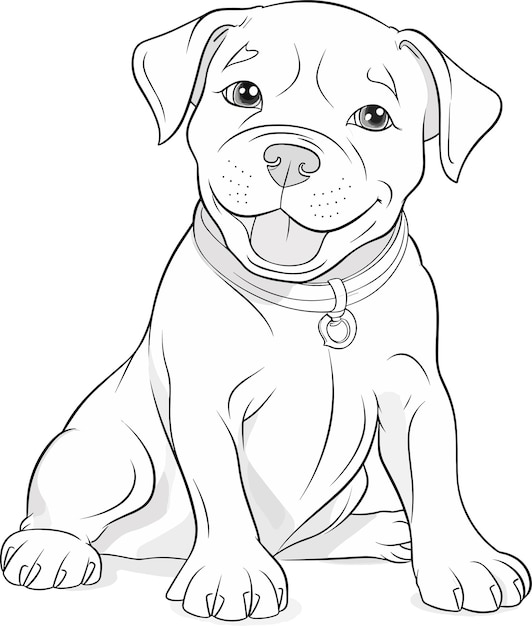 Un disegno di un cane con un collare con su scritto "pitbull".