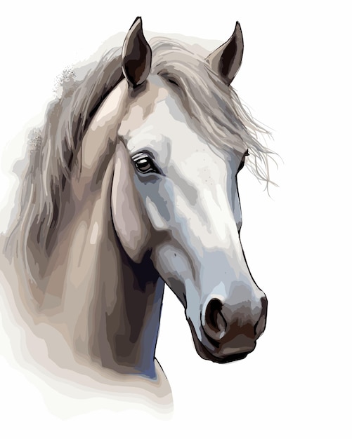 un disegno di un cavallo con una testa bianca e un naso marrone