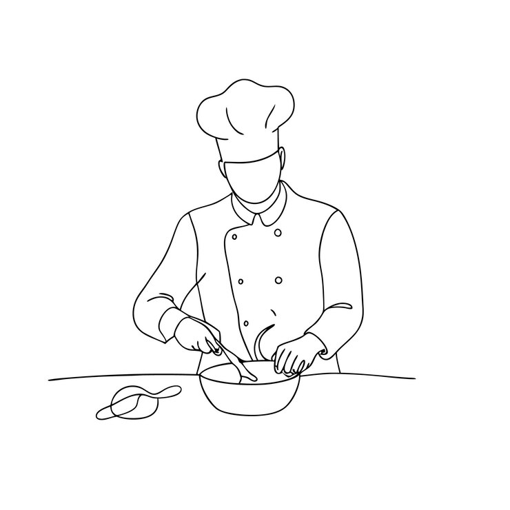 Vettore un disegno di un chef che cucina su un tavolo