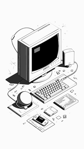 un disegno di un computer con un mouse e un mouse sullo schermo