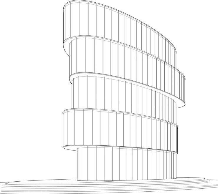 Vettore un disegno di un edificio che ha un disegno d'un edificio che dice la parola su di esso