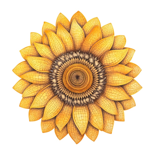 Un disegno di un girasole con un centro giallo.