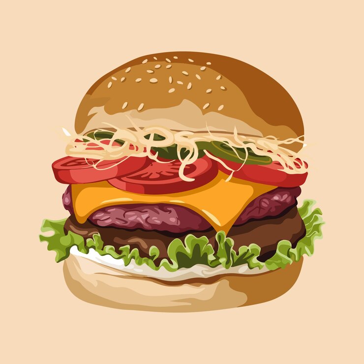 Vettore un disegno di un hamburger con formaggio e salsa di pomodoro, l'illustrazione della silhouette vettoriale del logo